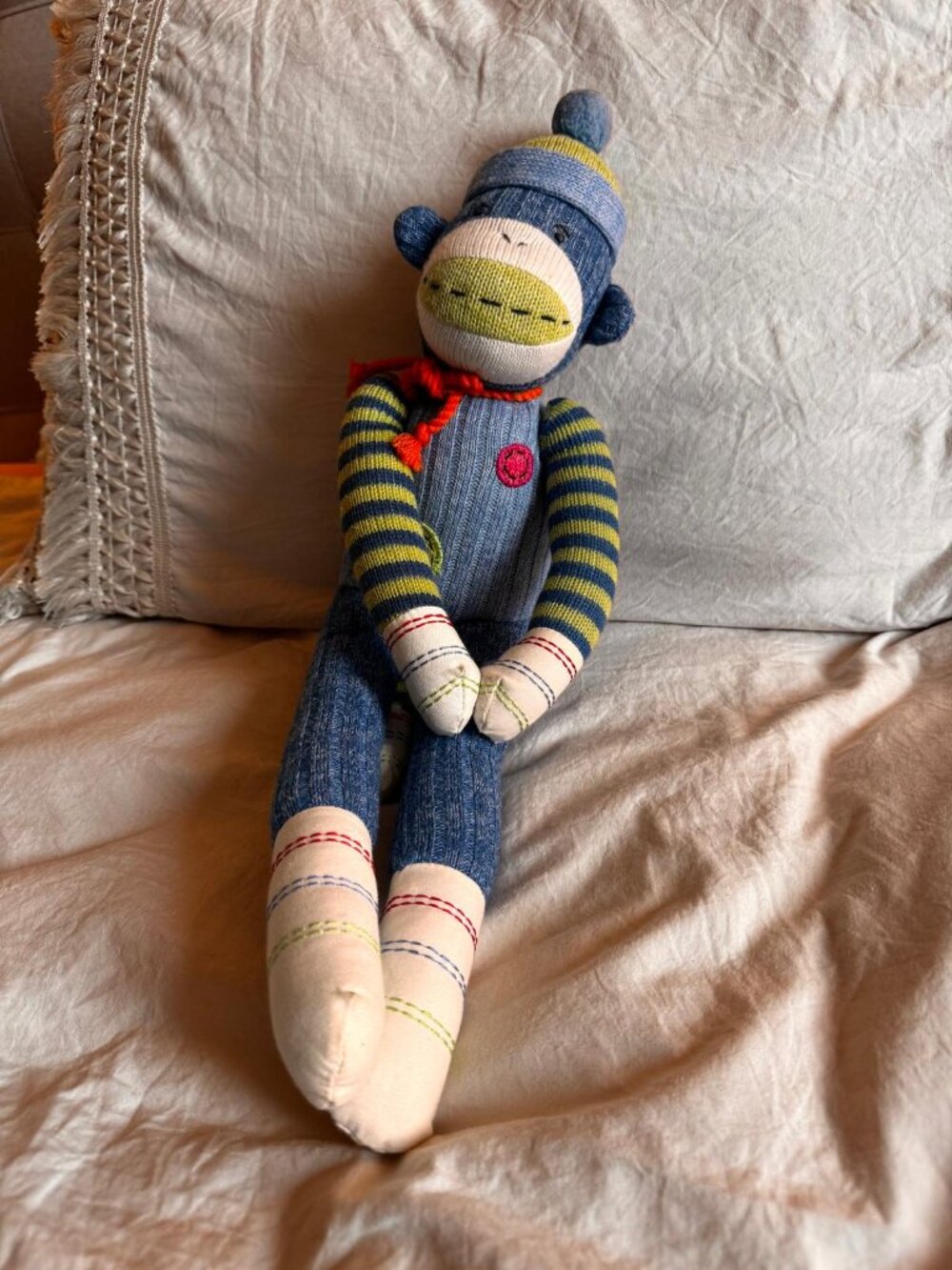 🐾 CHARITY! 2009 Seasons of Cannon Falls Striped Magnetic Sock Monkey Plush